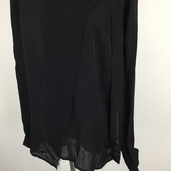 NWOT L'AGENCE Black Long Sleeve Front Overlay High Neckline Sheer Shirt - Picture 6 of 12